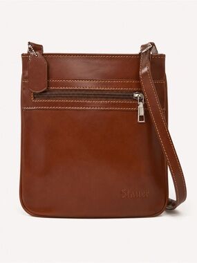 Stauer Sleek Brown Leather Crossbody Bag by